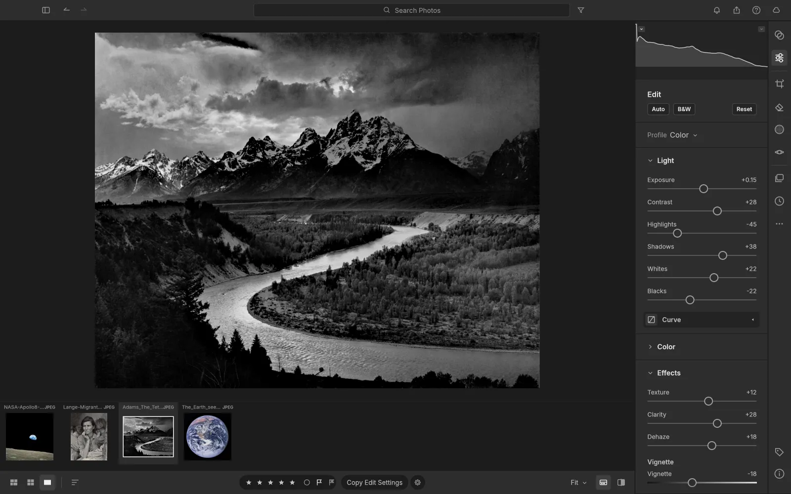 LightCraft: sviluppo di "The Tetons and the Snake River" di Ansel Adams con pannelli di regolazione e filmstrip